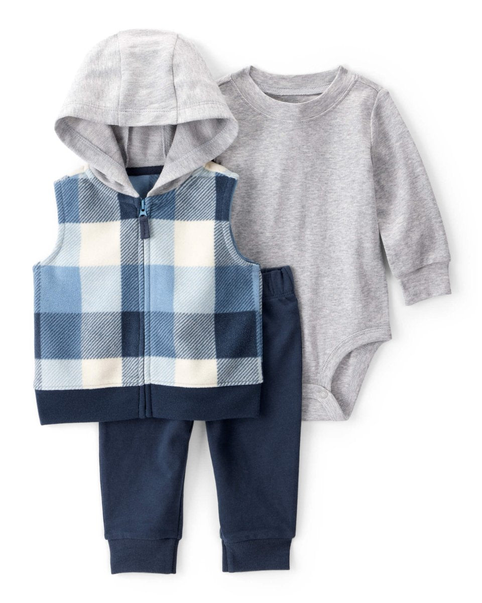 Conjunto 3 piezas con chaleco de cuadros y jogger para bebé niño - Carter's