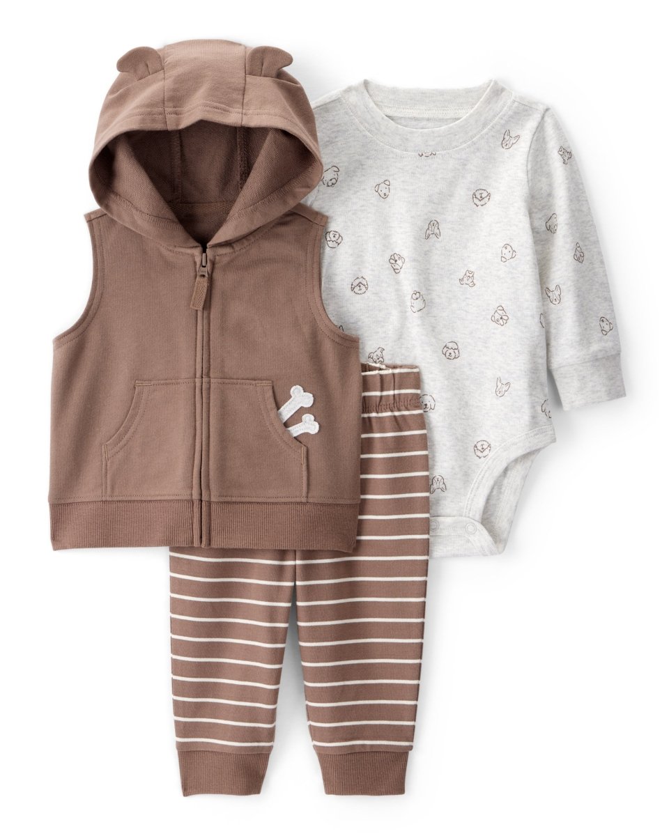 Conjunto 3 piezas con chaleco marrón y capucha de perrito para bebé niño - Carter's