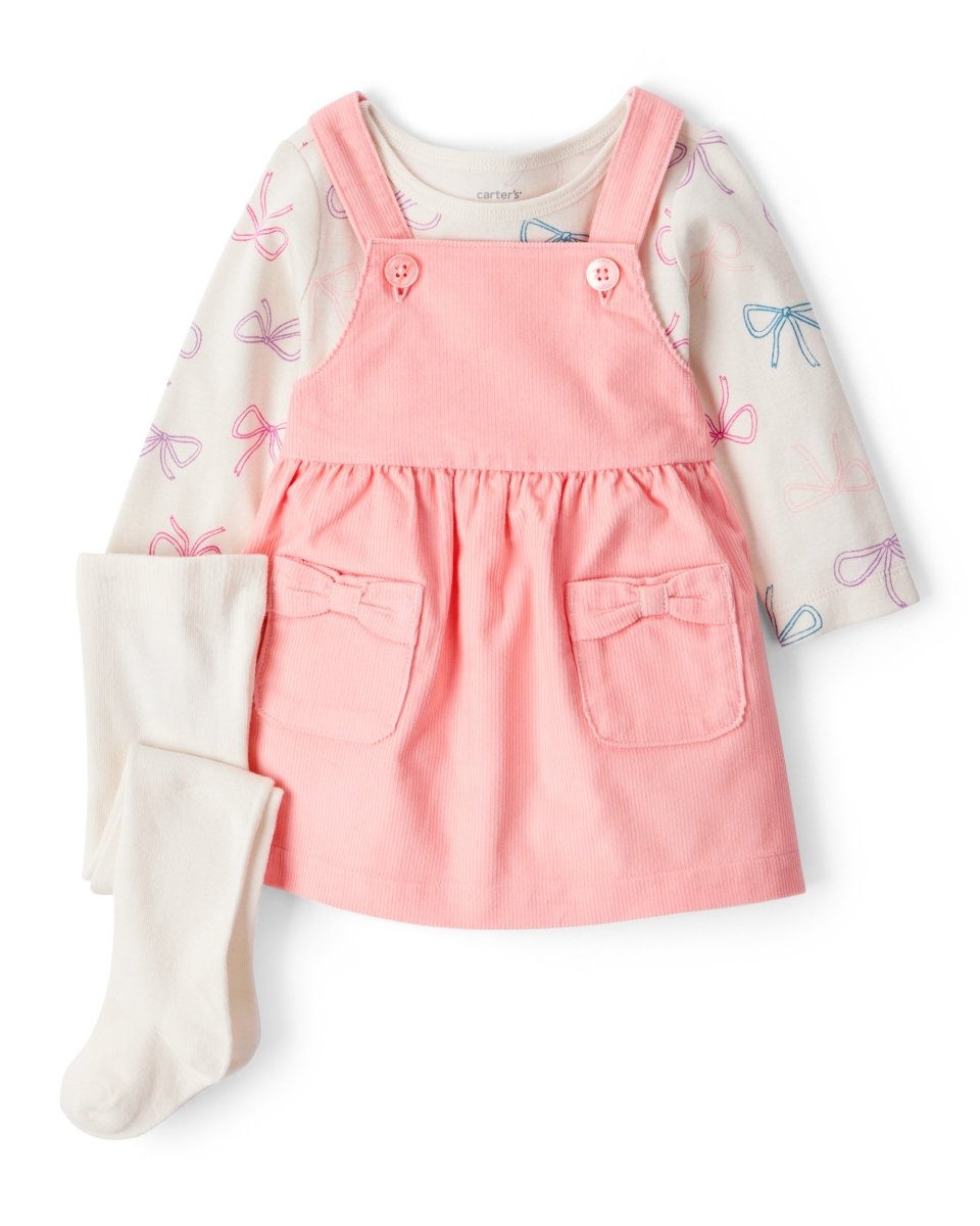 Conjunto 3 piezas con vestido jumper coral y lazos | Carter’s ES - Carter's
