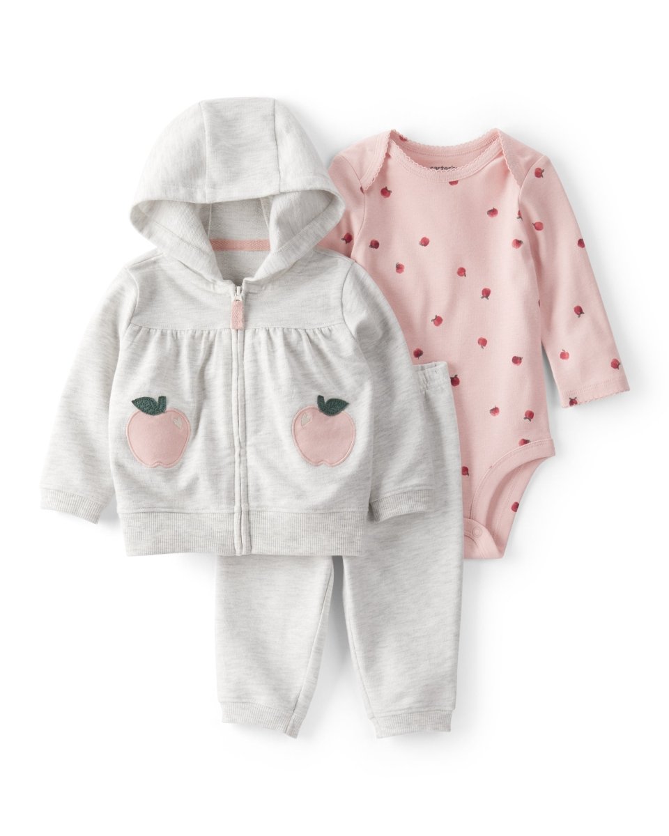 Conjunto 3 piezas de cárdigan gris con estampado de manzana para bebé niña - Carter's