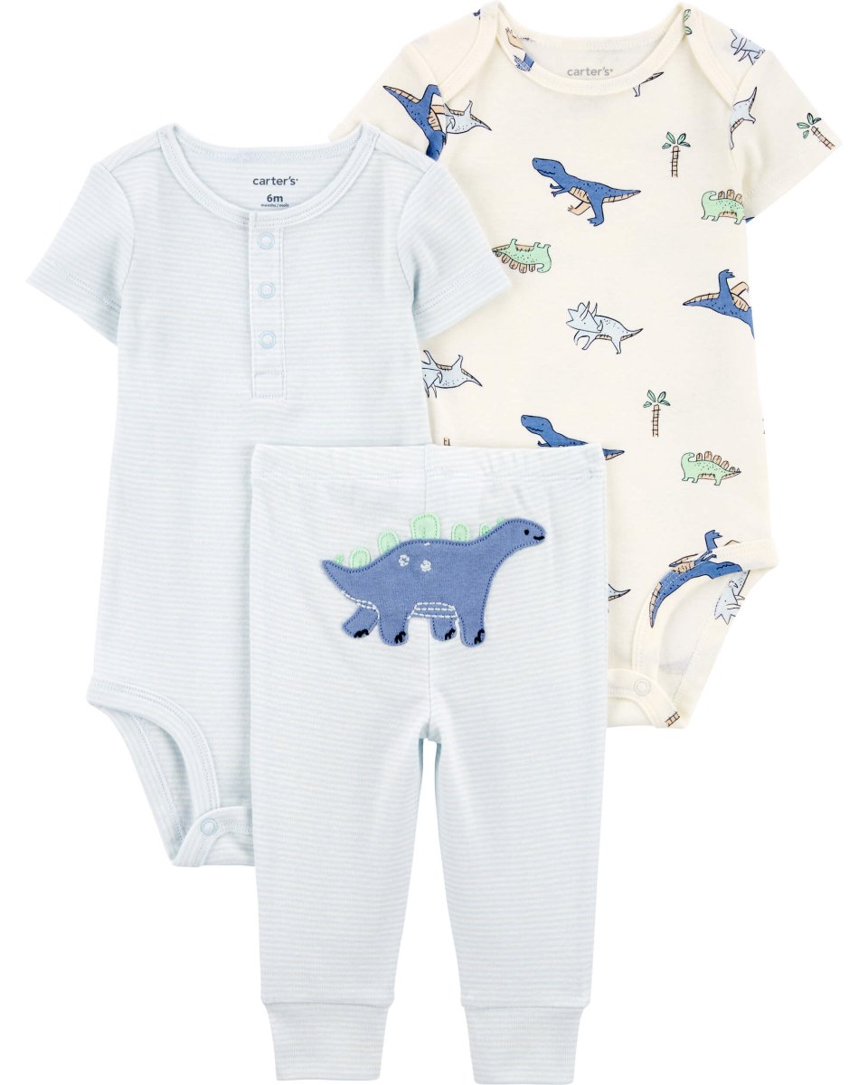 Conjunto de tres piezas en azul con rayas y estampado de dinosaurio - Carter´s España