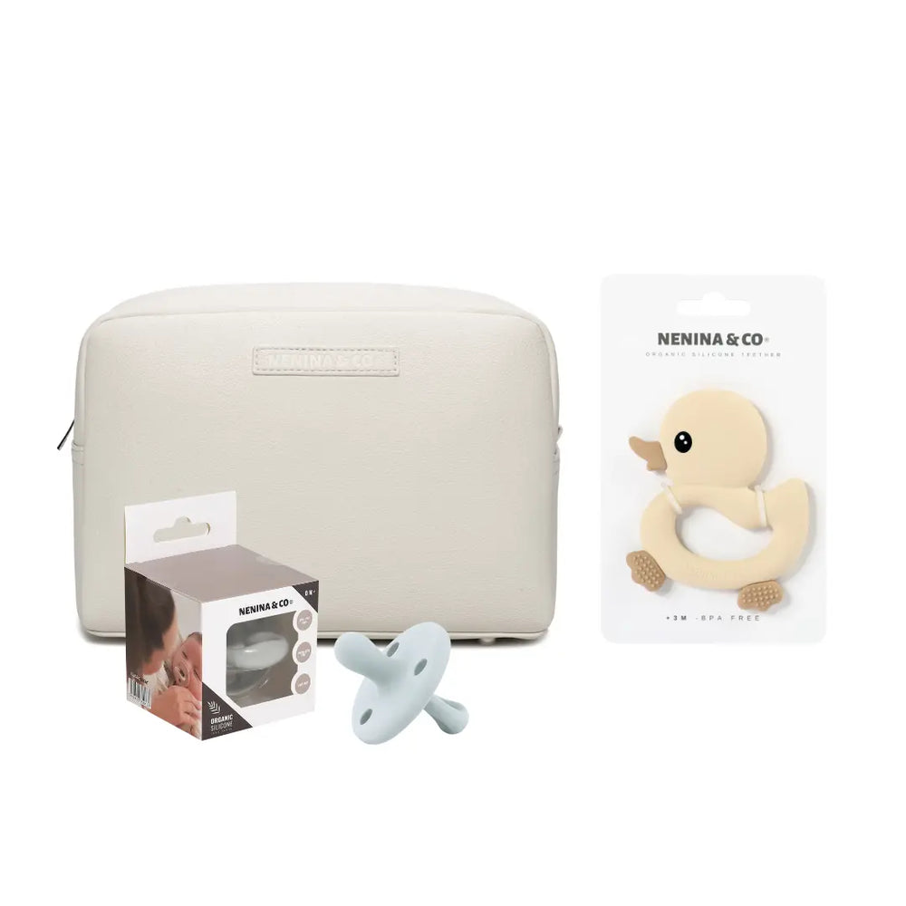 kit Esencial neceser Beige + chupete clásico + mordedor Nenina & Co 