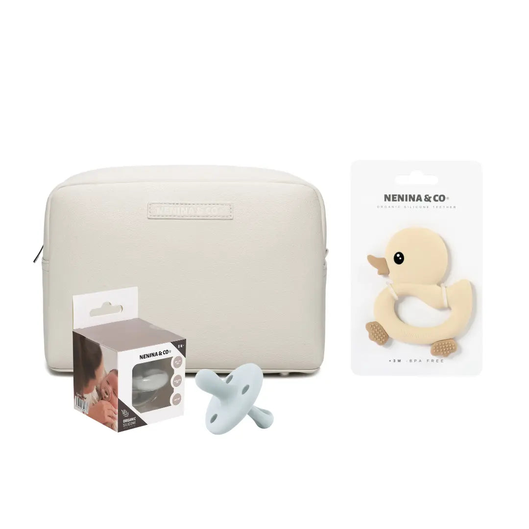 kit Esencial neceser Beige + chupete clásico + mordedor Nenina & Co 