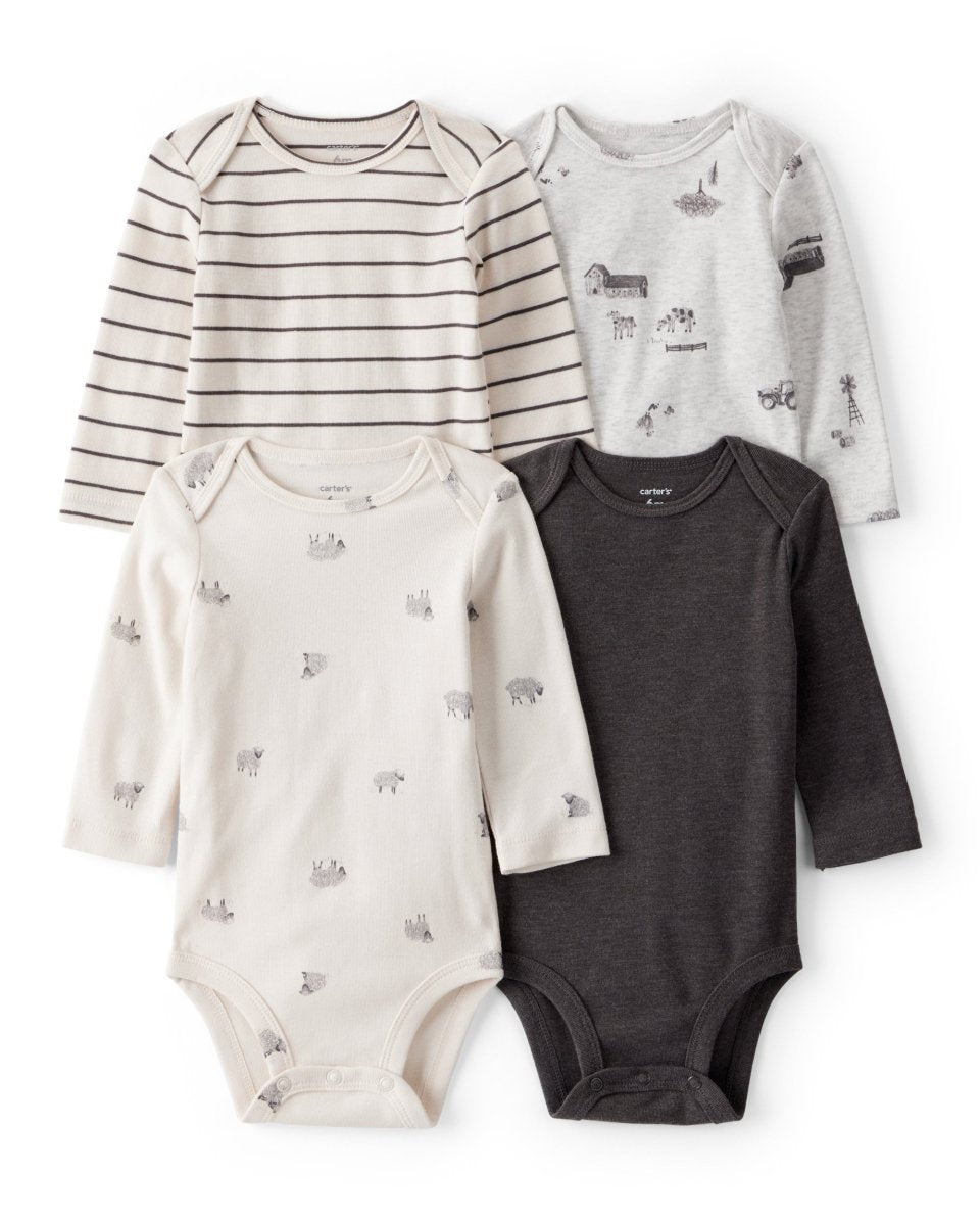Pack 4 bodies de manga larga con estampados de granja | Carter’s ES - Carter's
