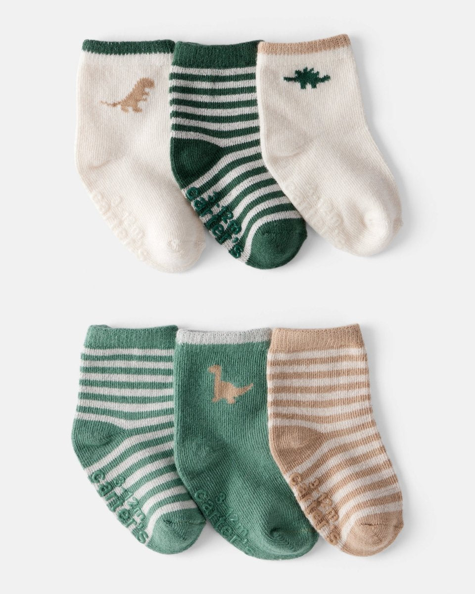 Pack 6 pares de calcetines verdes con diseño de dinosaurios para bebé niño - Carter's