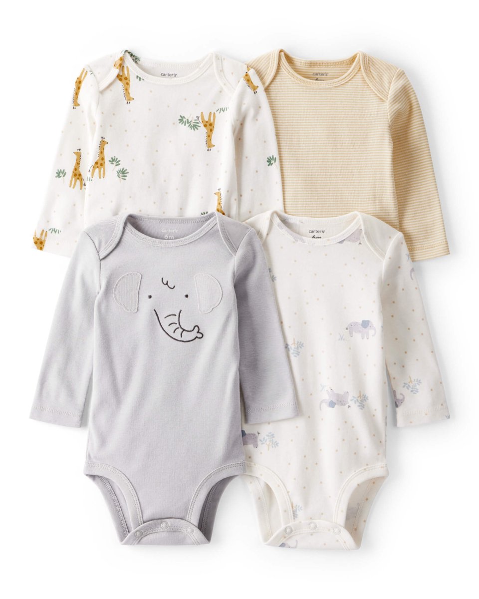 Pack cuatro bodies de algodón manga larga con estampado safari - Carter's