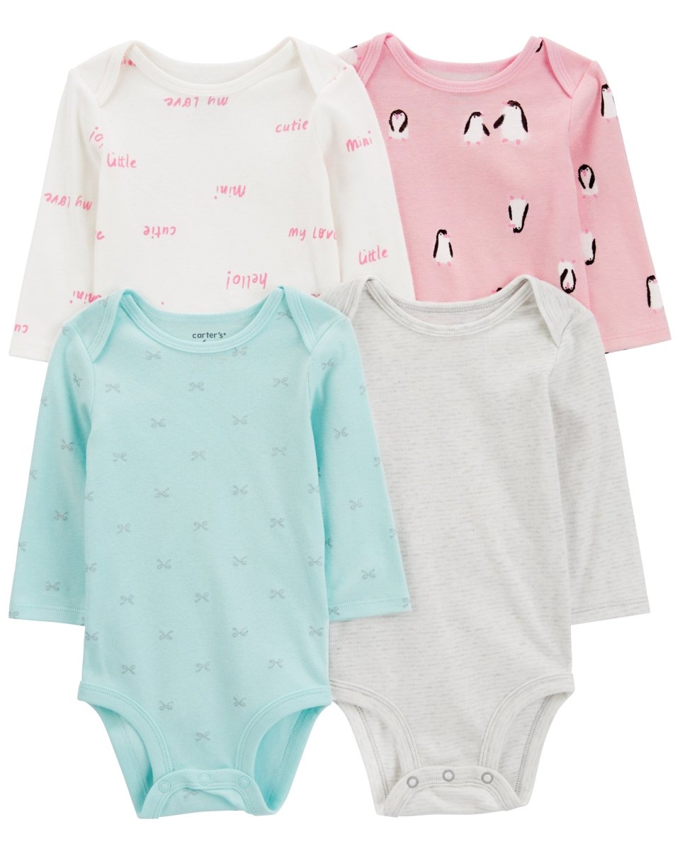 Pack de 4 bodies manga larga con corazones, rayas y lunares - Carter´s España