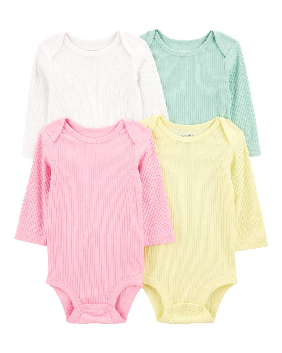 Pack de cuatro bodies de manga larga de canalé en colores del arcoíris - Carter´s España