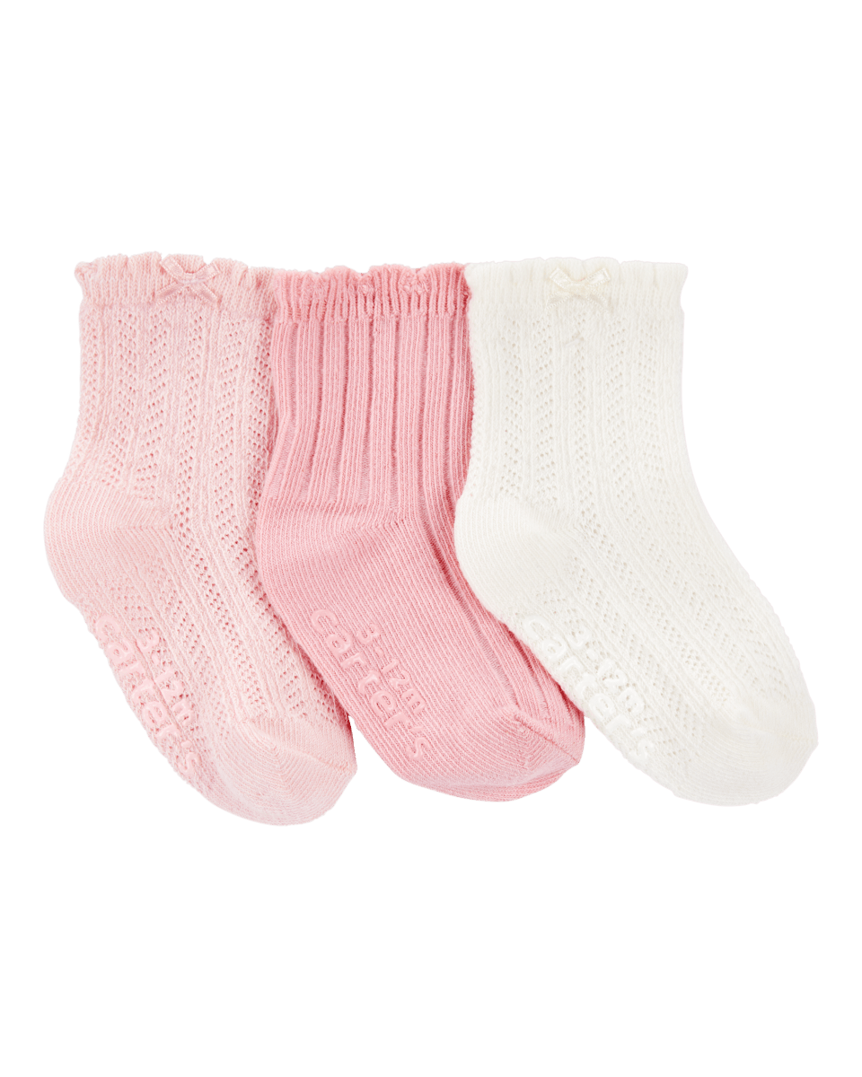 Pack tres pares calcetines punto calado rosas - Carter´s