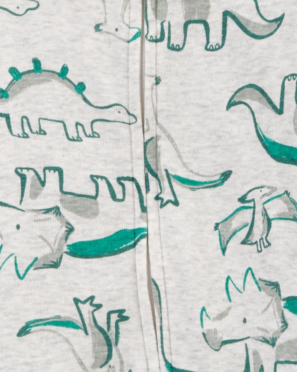 Set de 2 pijamas enterizos de algodón con pies, diseños de dinosaurios y rayas en verde - Carter's