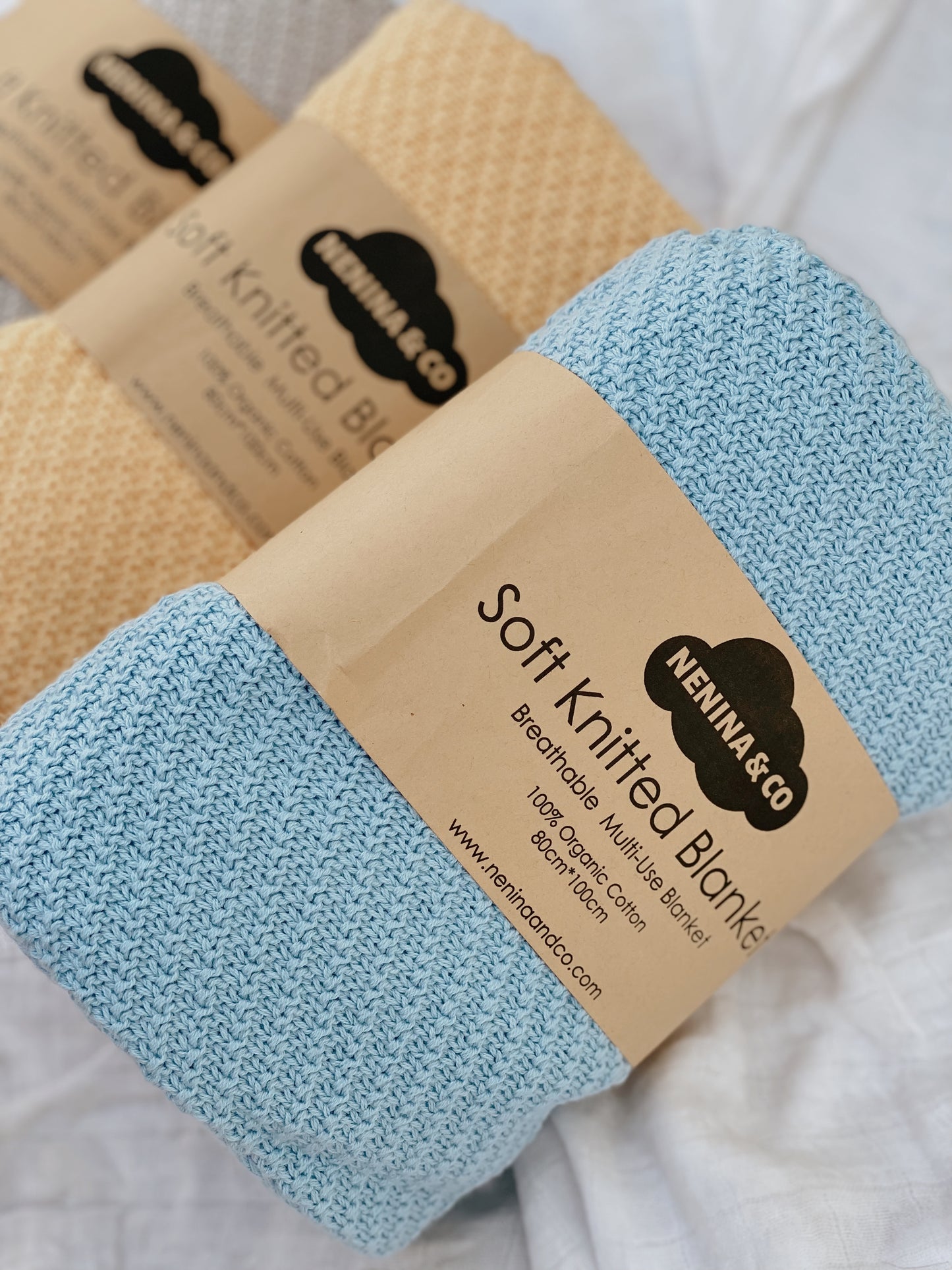 
                  
                    Cobertor de malha azul claro 100% algodão orgânico Nenina &amp; Co
                  
                