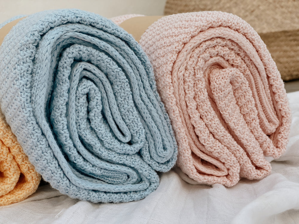 Cobertor de malha azul claro 100% algodão orgânico Nenina & Co